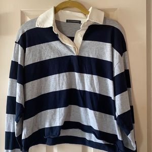 Brandi Melville collared polo - OS - blue and gray stripe with white collar